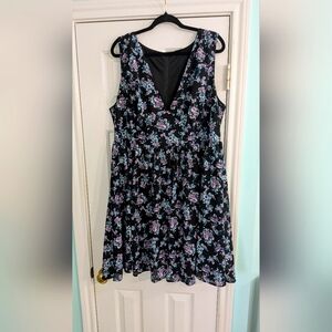 Floral Sleeveless Dress - Black and Purple